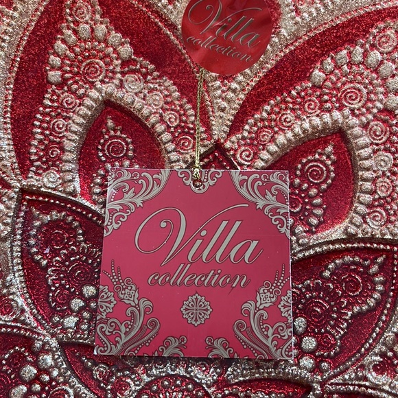 Villa Collection Handpainted Red Gold Floral Serving Decorative Bowl 13” Round - Picture 2 of 7